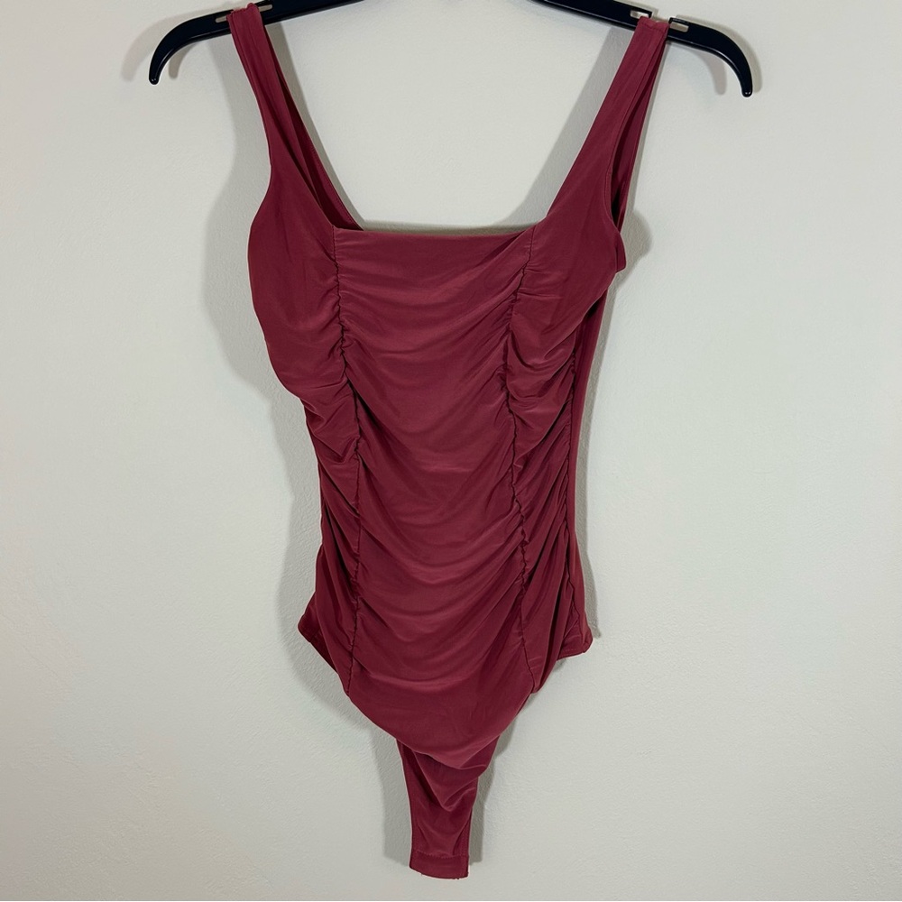 Liz & Sara Ruched Tank Bodysuit Rust Burnt Orange Sleeveless Size XS